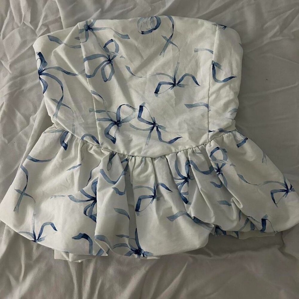 White and blue Blush top